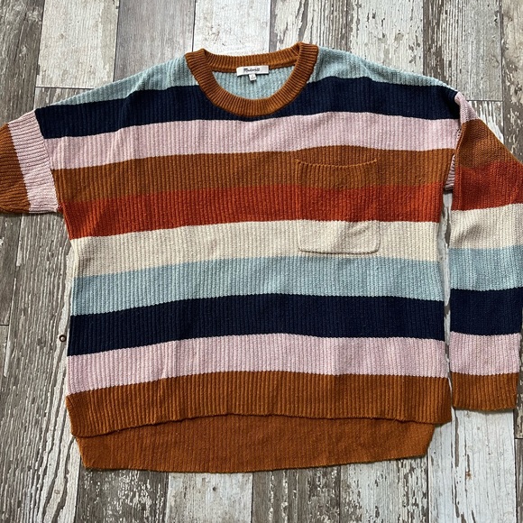 Madewell Thompson Pocket Pullover Sweater in Rainbow Stripe Size Medium - Picture 6 of 8